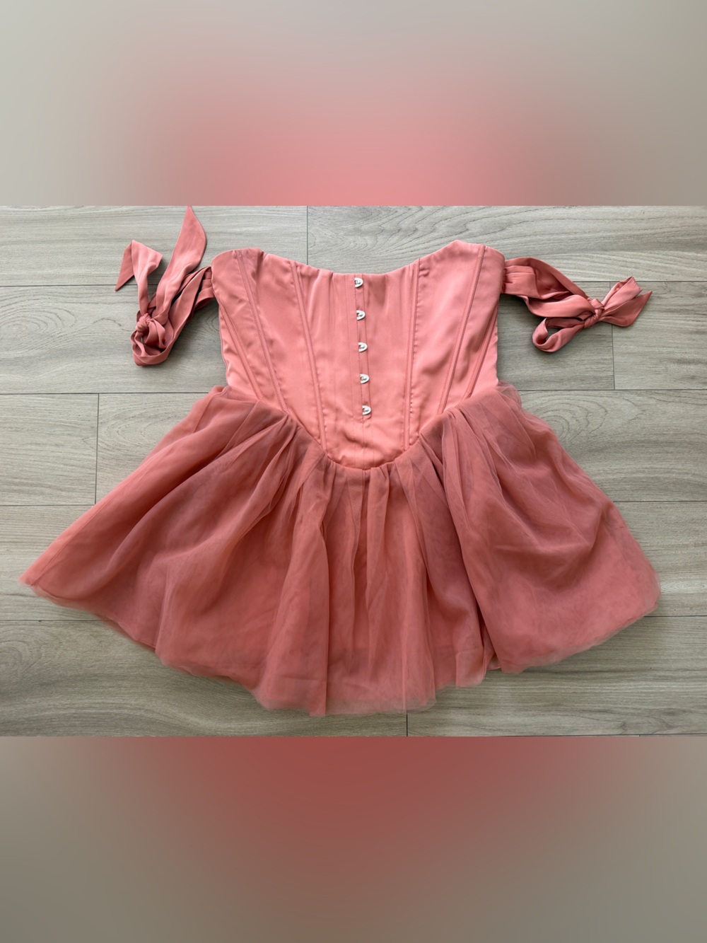Oh Polly Coral Strapless Tulle Mini Dress